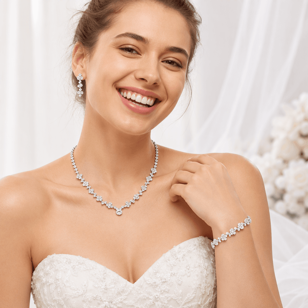 Tatibana jewelry set paired with evening formal dress for weddings and events