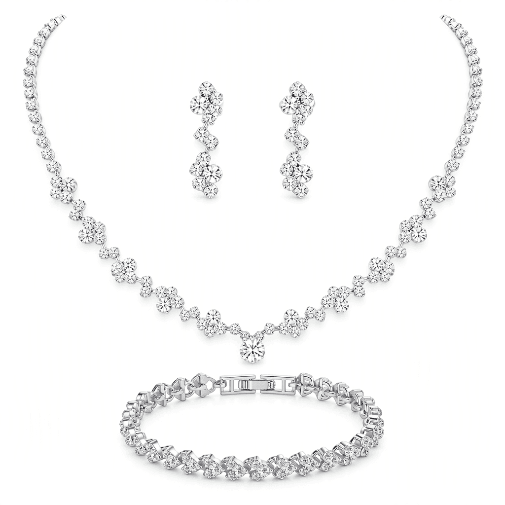 Tatibana Crystal Wedding Jewelry Set front-facing studio packshot on pure white