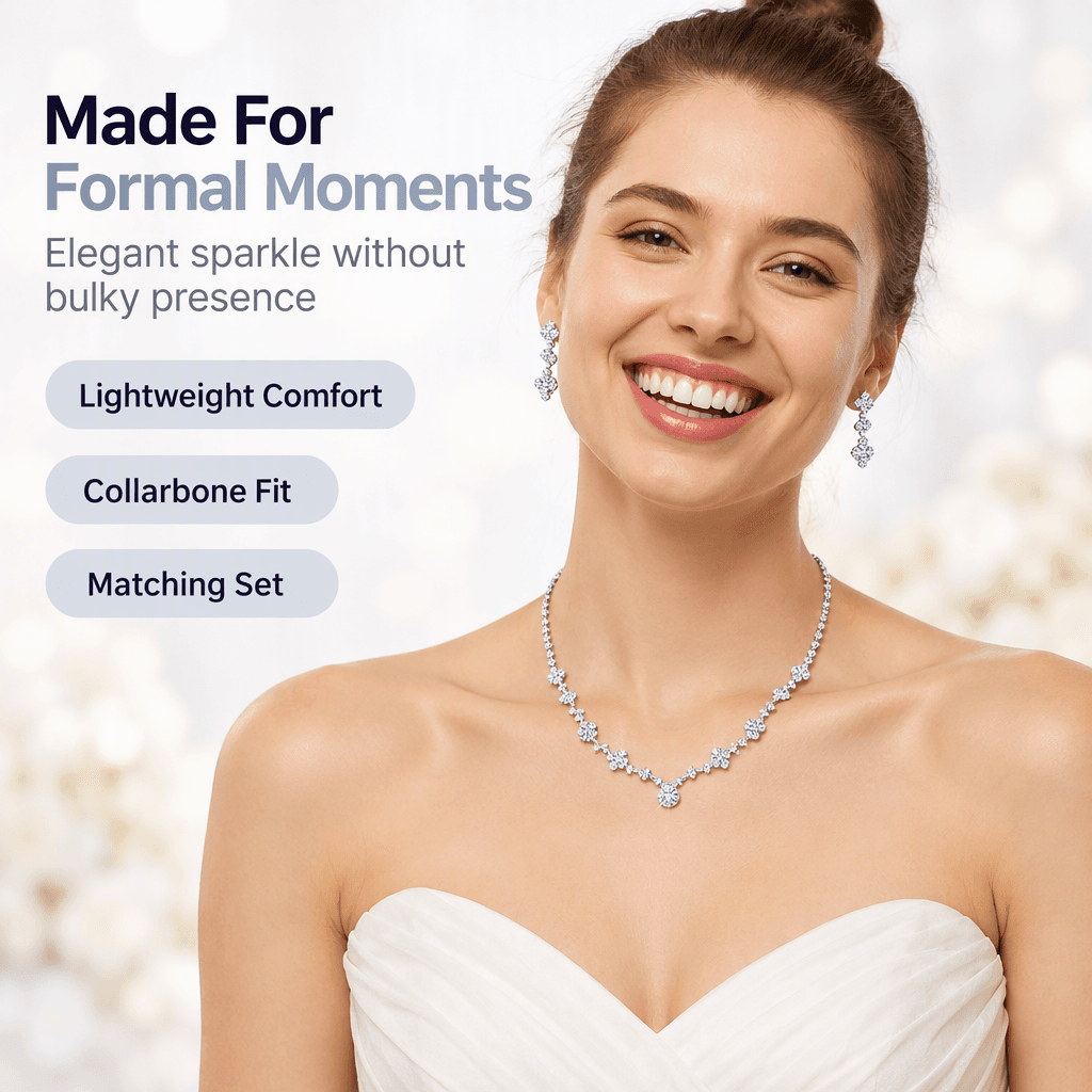 Tatibana crystal jewelry set worn on model for formal and bridal wear